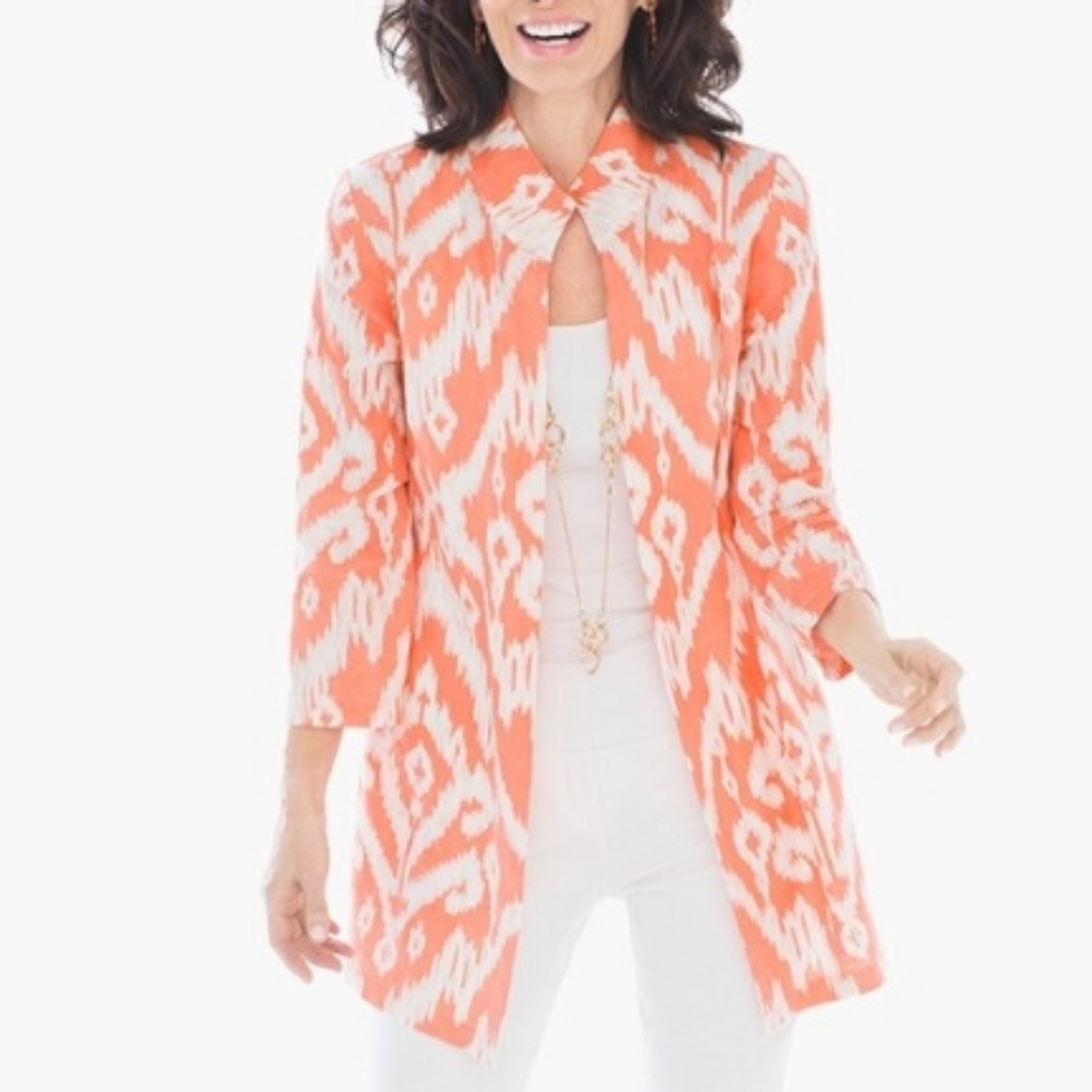 Chico's Nehru 100% Linen Ikat Jacket Sz 3